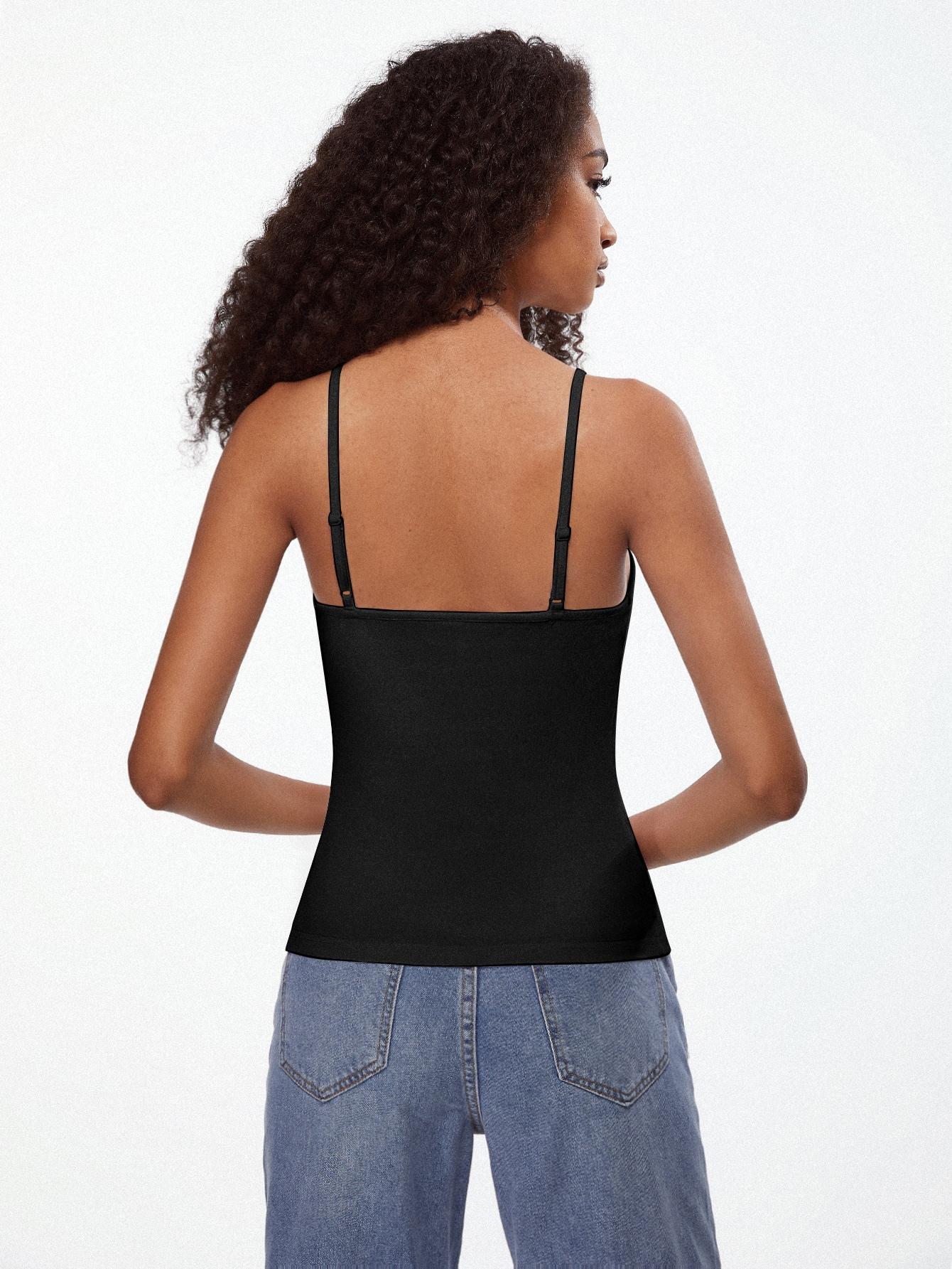 SHEIN CZARNY GŁADKI TOP RAMIĄCZKA CASUAL S06__L