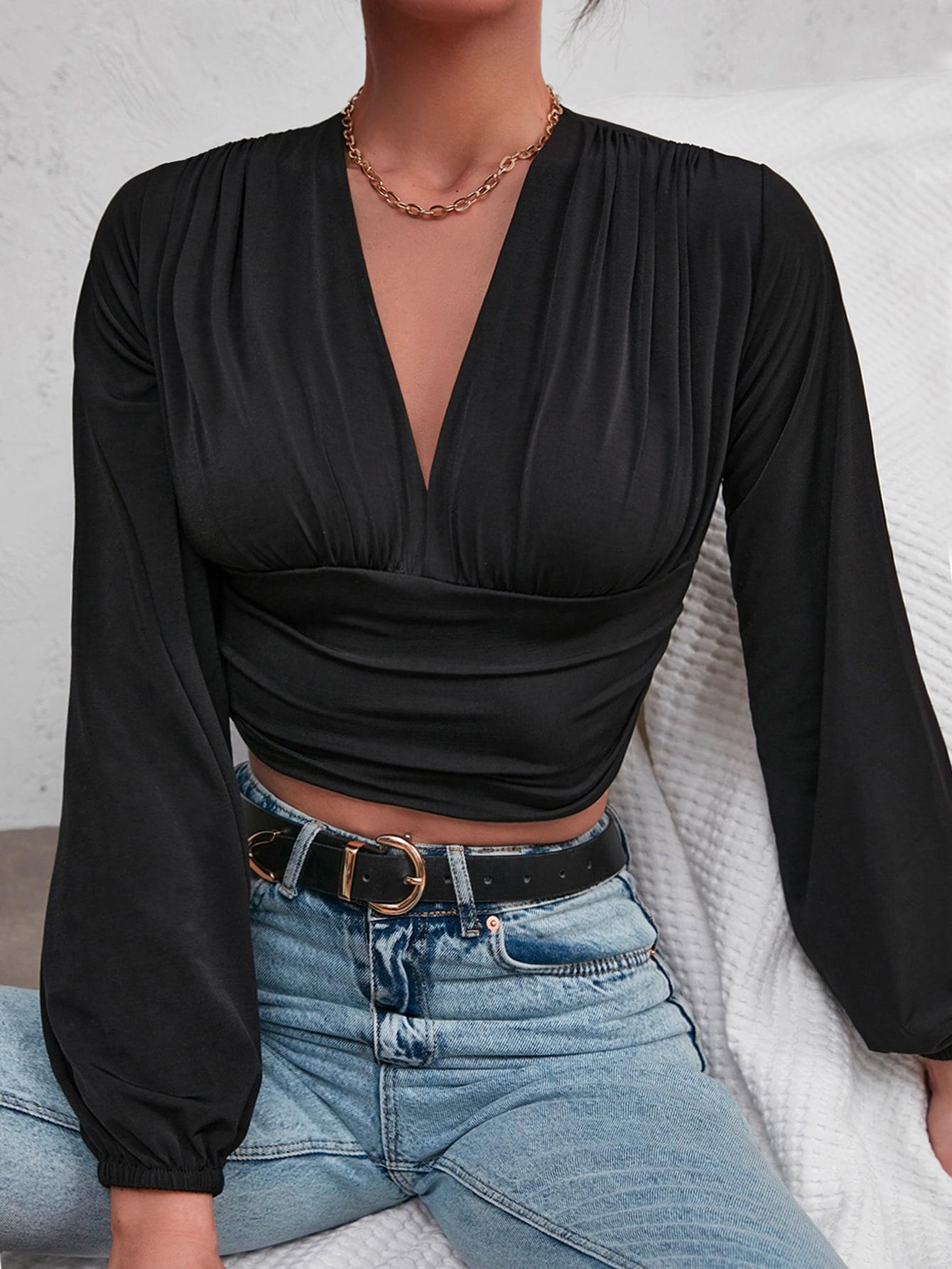 SHEIN CZARNA BLUZKA MARSZCZENIA S06__M