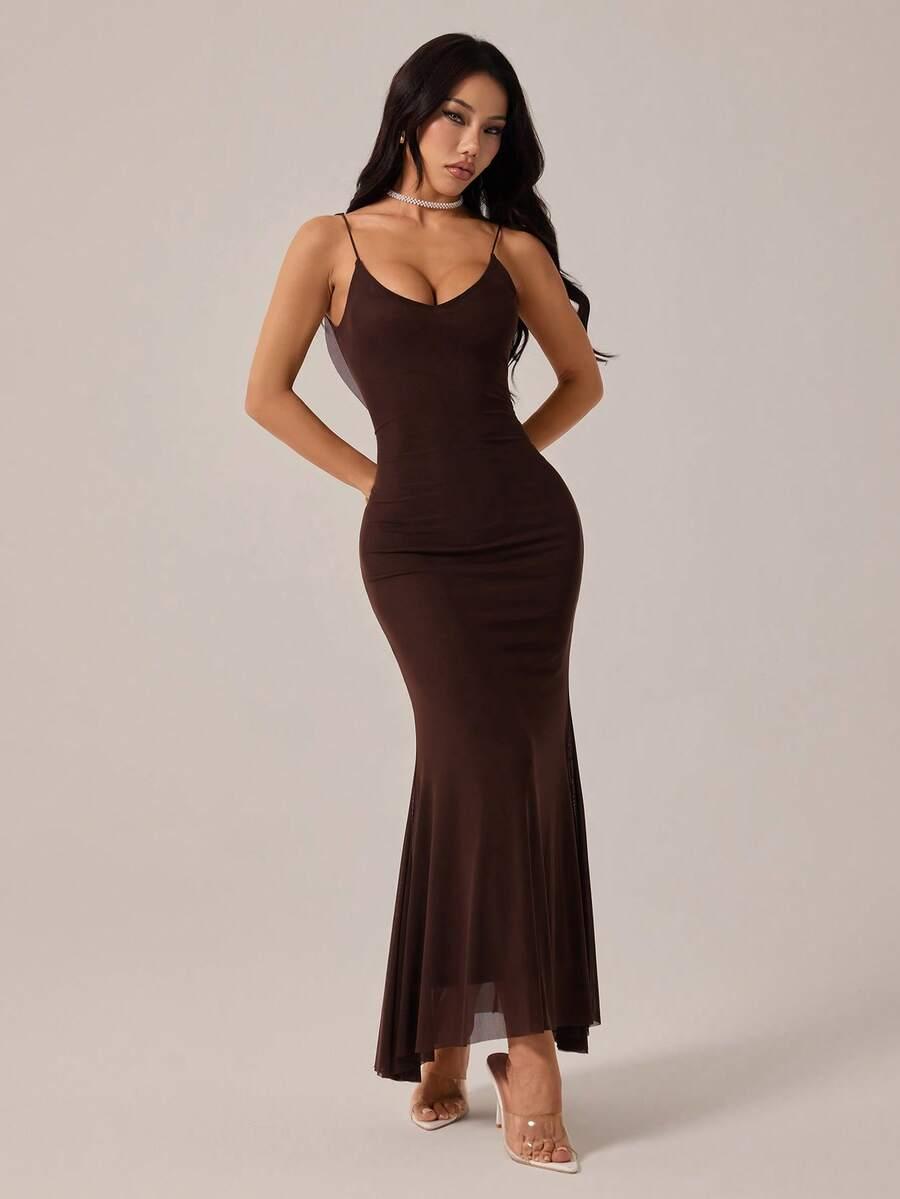 SHEIN BRĄZOWA MAXI SUKIENKA S06__S