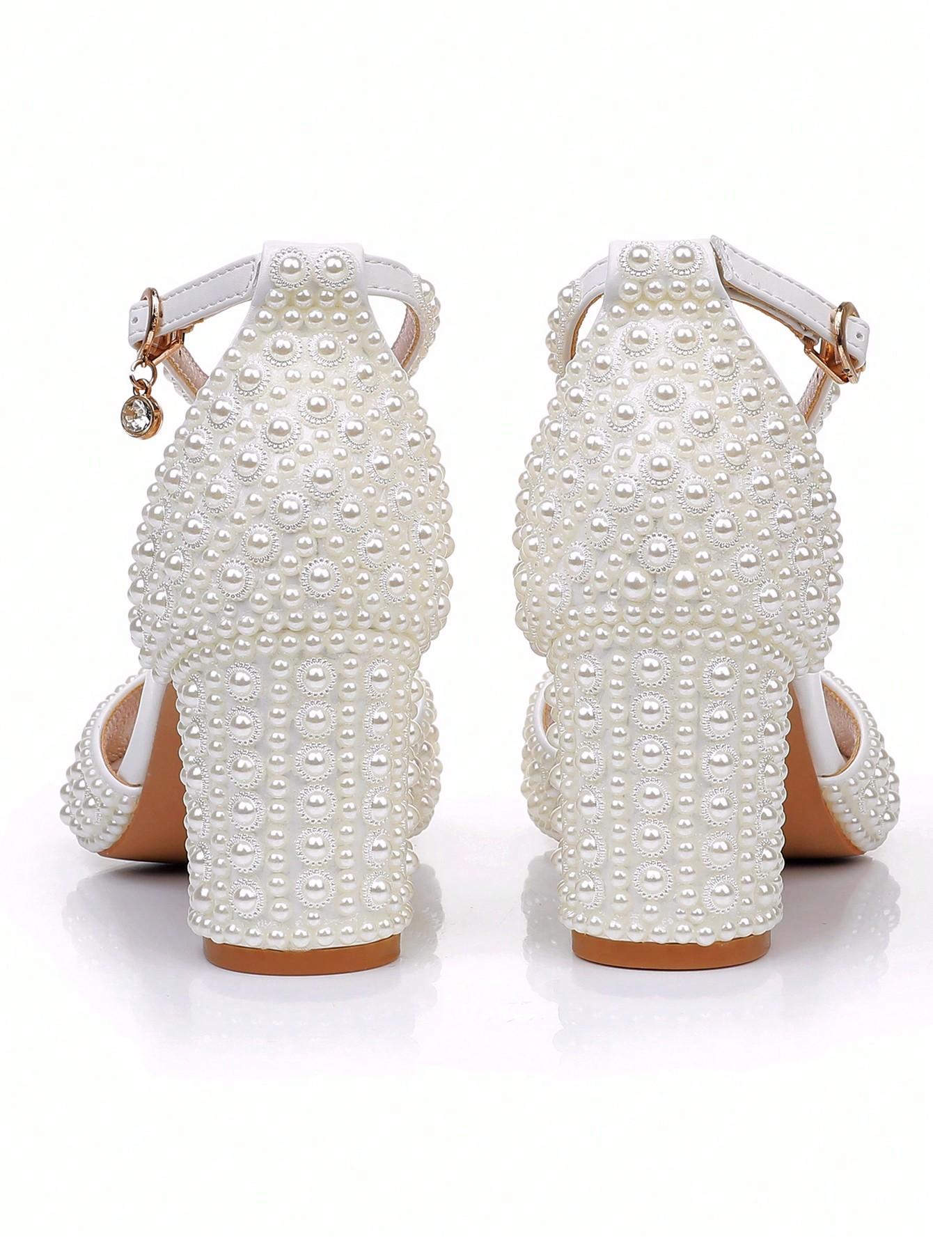 SHEIN SANDAŁY NA OBCASIE ZDOBIENIE PEREŁKI IVORY SPRZĄCZKI PK01__38