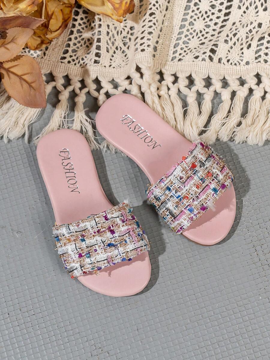 SHEIN ZDOBIONE KLAPKI TWEED CASUAL PK01__30
