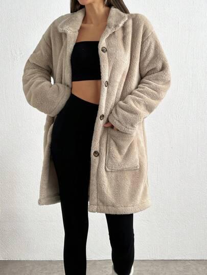 SHEIN BIAŁY PŁASZCZ MIŚ W01__L
