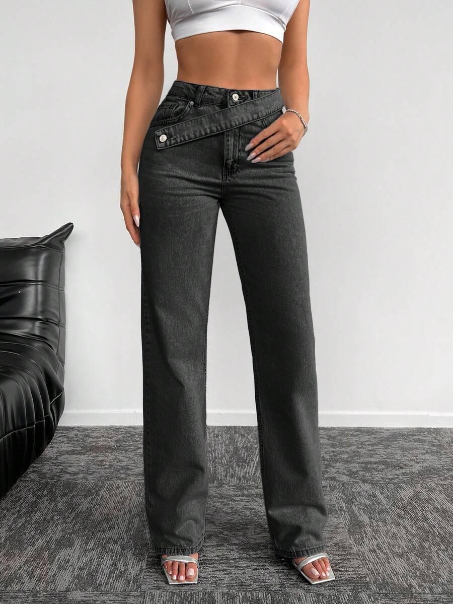 SHEIN CZARNE SPODNIE JEANS ASYMETRIA S06__L