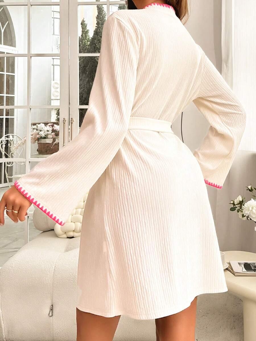 SHEIN BEŻOWY SZLAFROK KONTRAST TEKSTURA PK01__XS