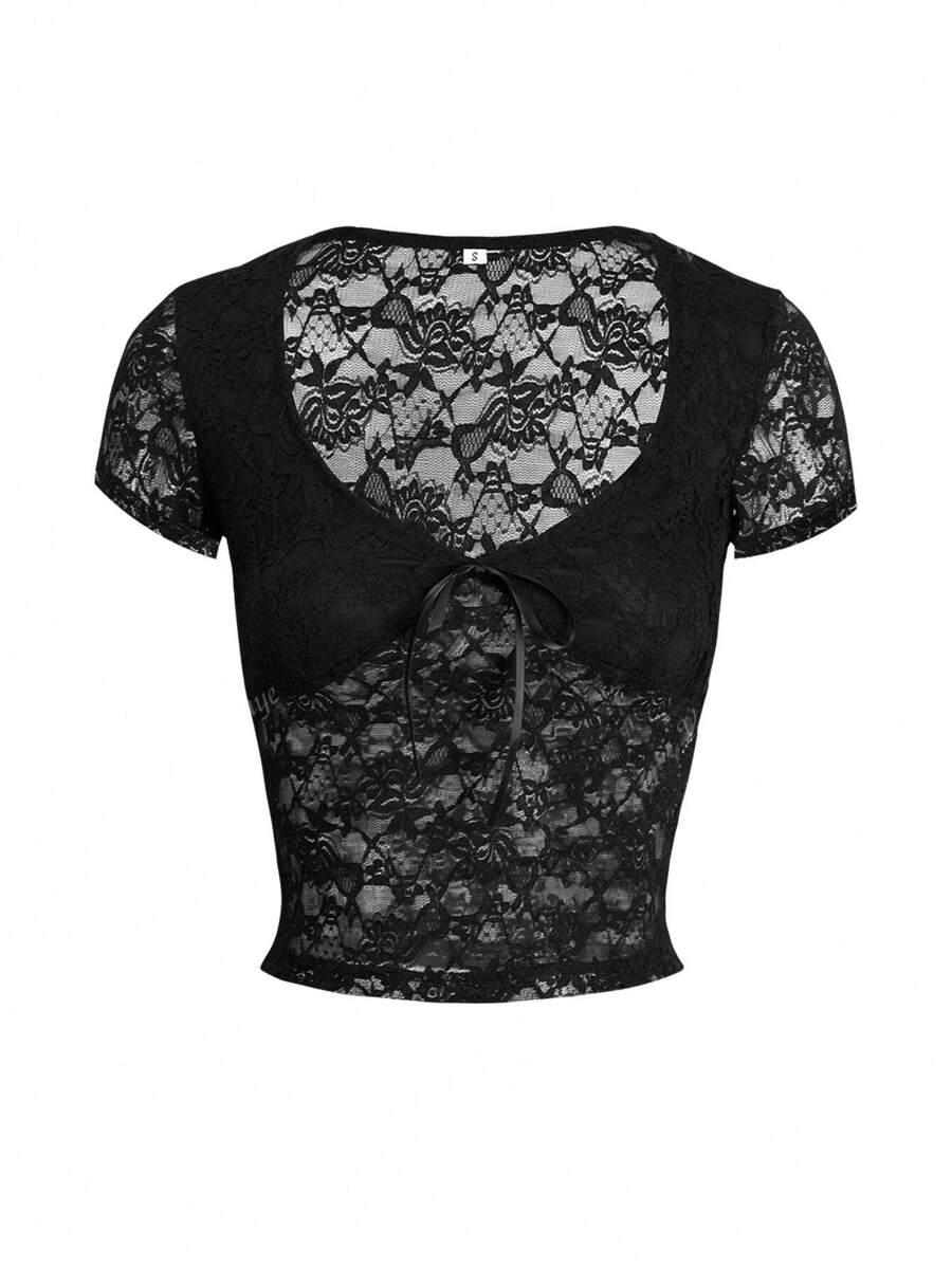 SHEIN CZARNY TOP KORONKA S06__XS