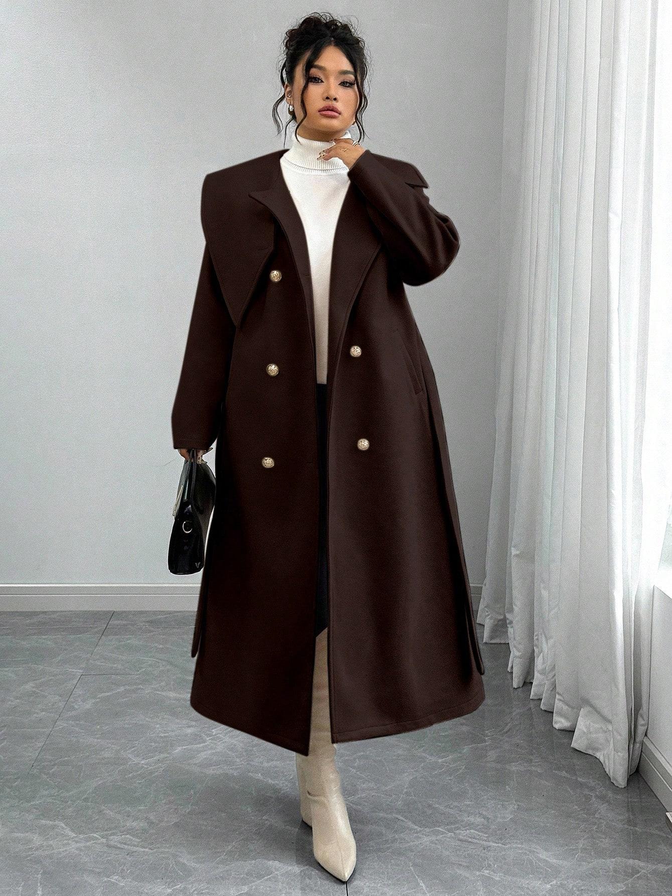 SHEIN BRĄZOWY PŁASZCZ GUZIKI W01__50