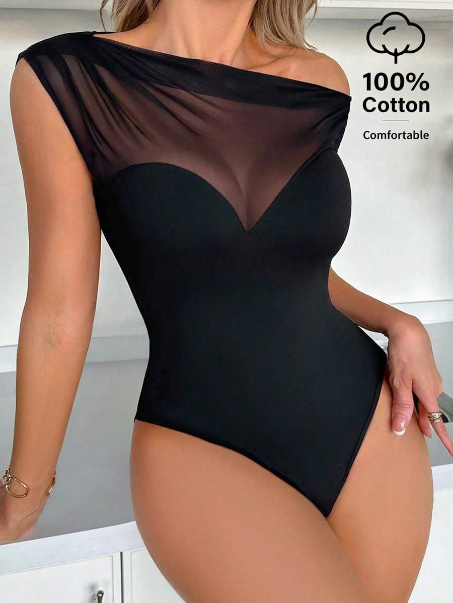 SHEIN CZARNE BODY ASYMETRYCZNY DEKOLT S06__XL