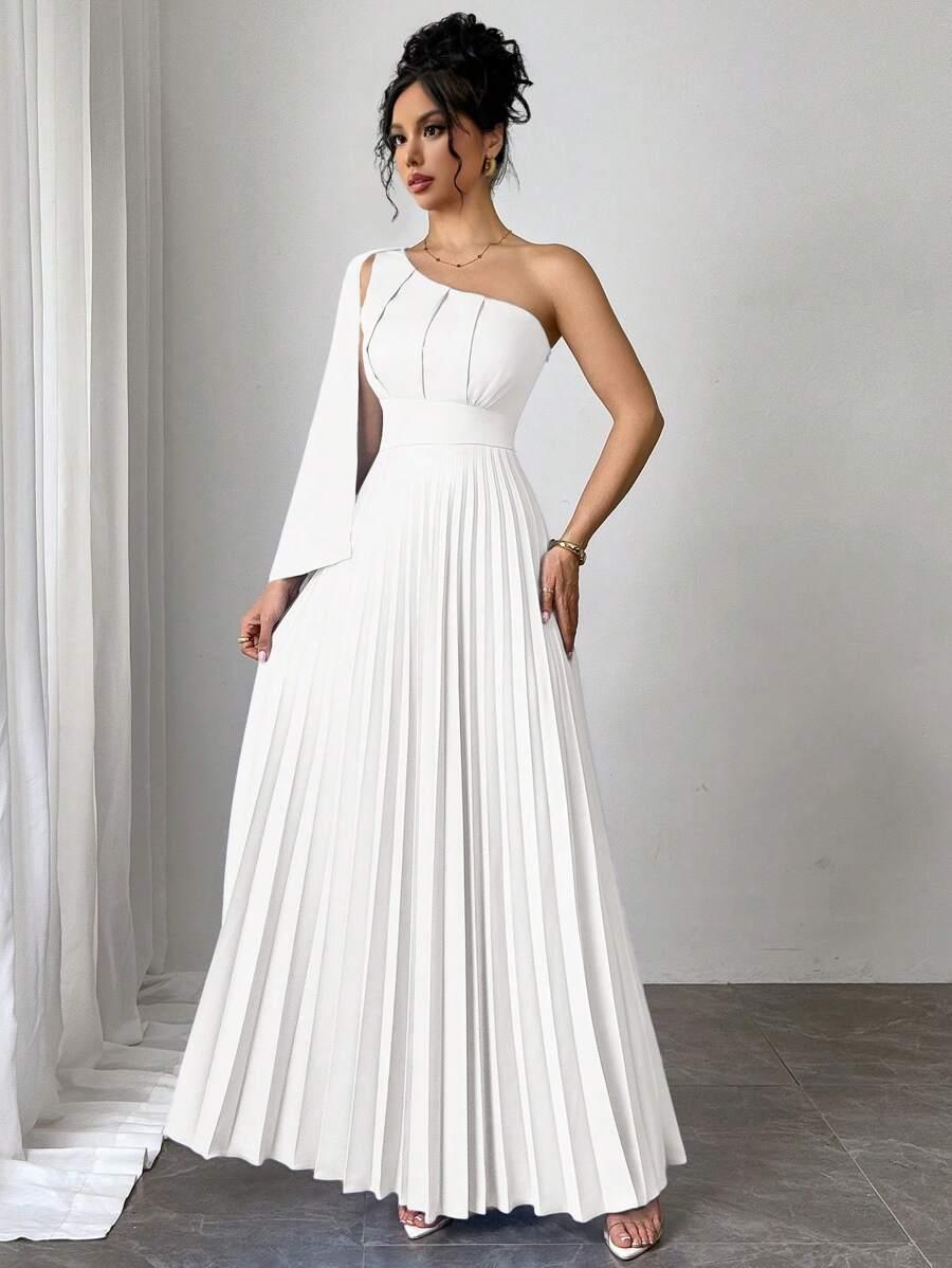 FIRERIE BIAŁA PLISOWANA MAXI SUKIENKA S06__M