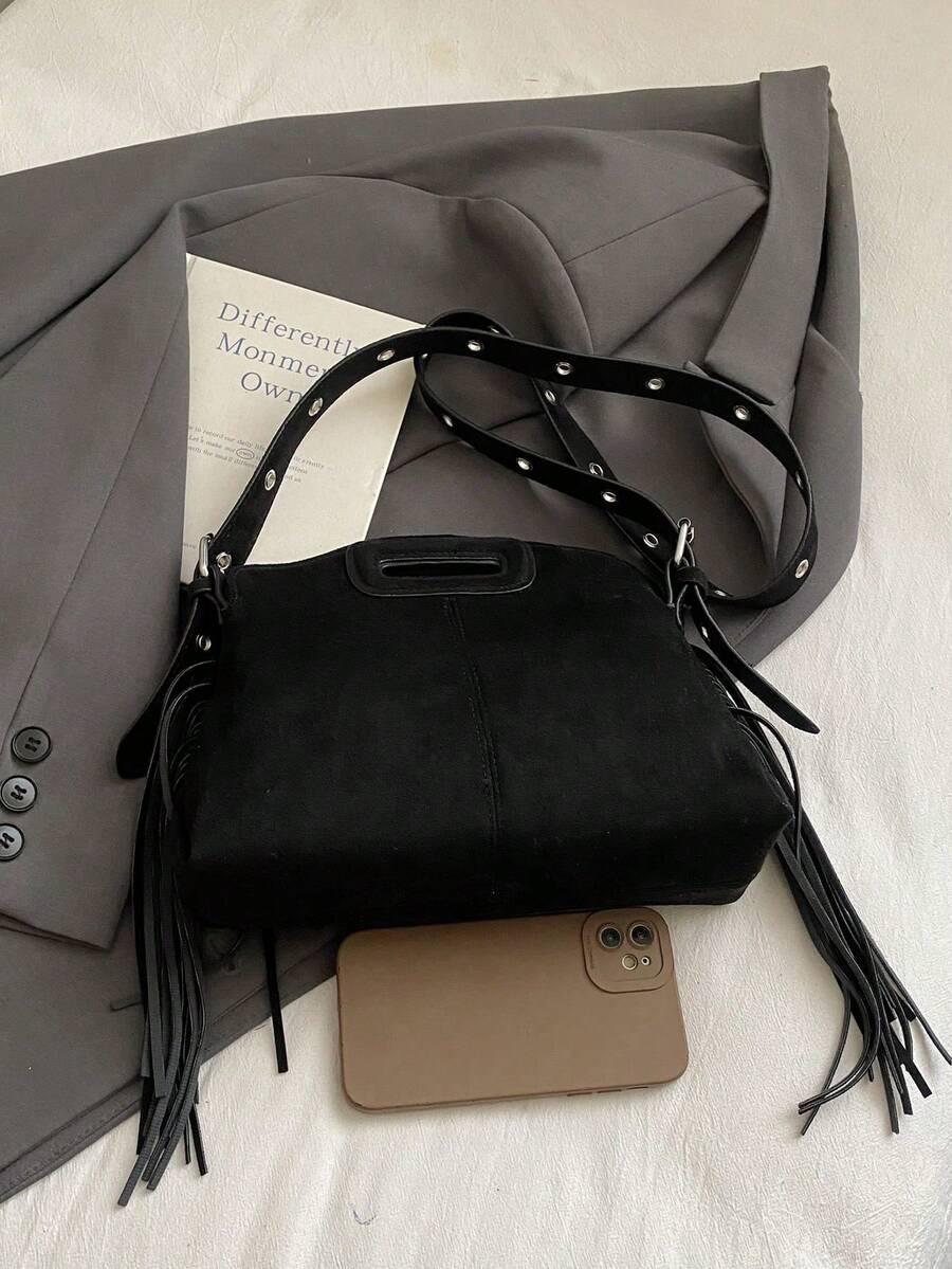 SHEIN CZARNA TOREBKA IMITACJA ZAMSZU S07