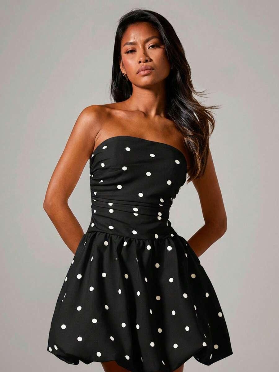 COSMINA CZARNA MINI SUKIENKA PRINT GROSZKI S06__L