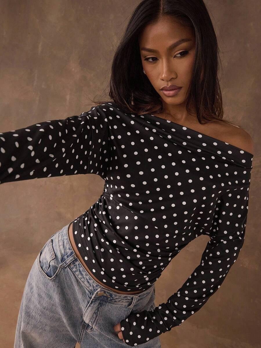 SHEIN CZARNA BLUZKA GROSZKI S06__S