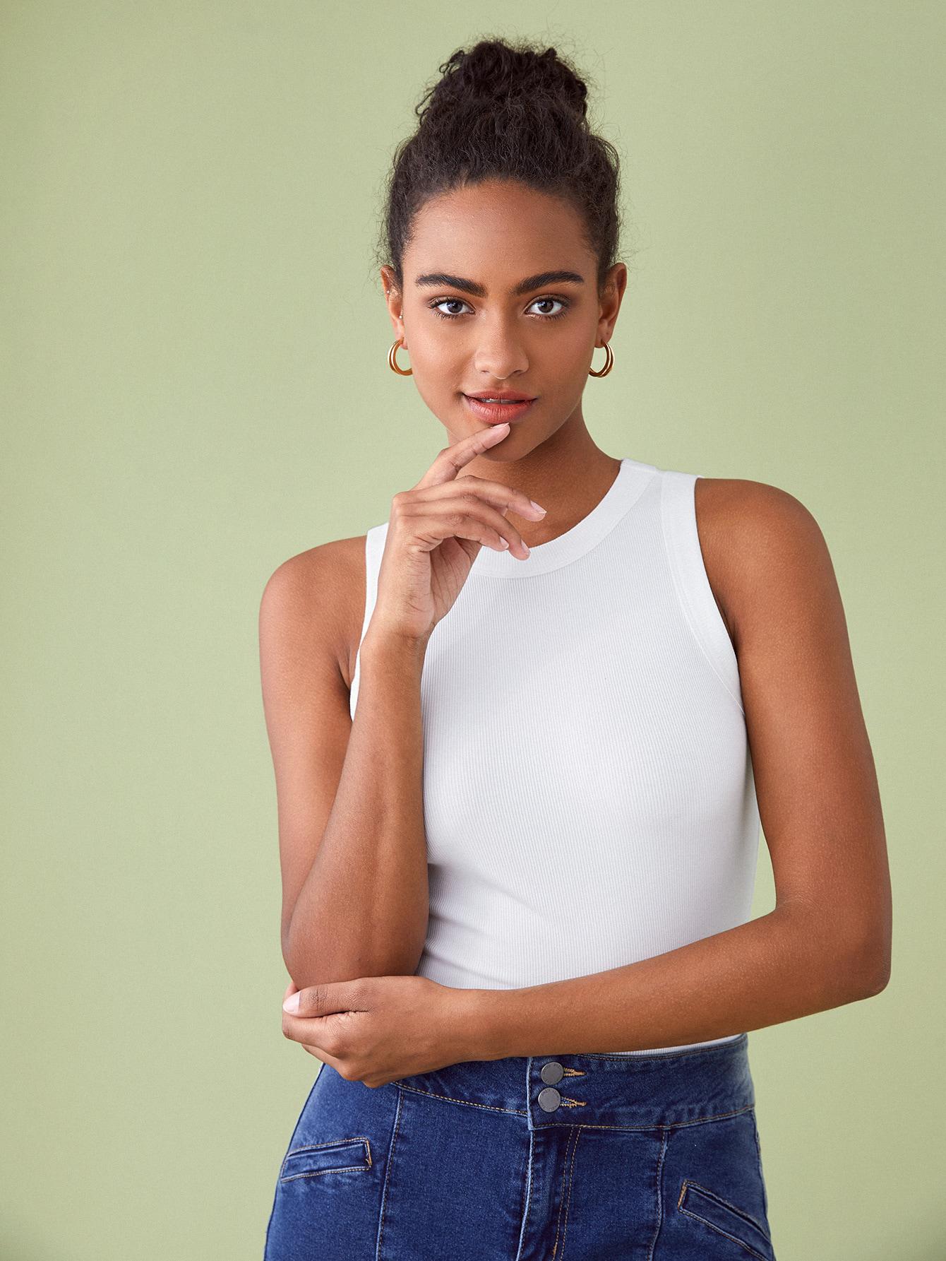 SHEIN BIAŁY TOP BEZ RĘKAWÓW S06__L
