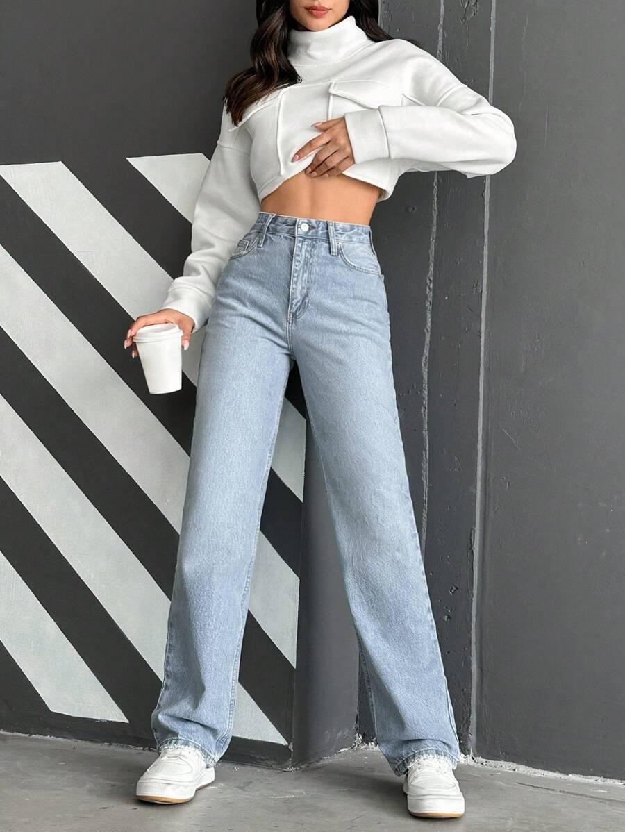 SHEIN NIEBIESKIE SPODNIE JEANS WYSOKI STAN S06__S
