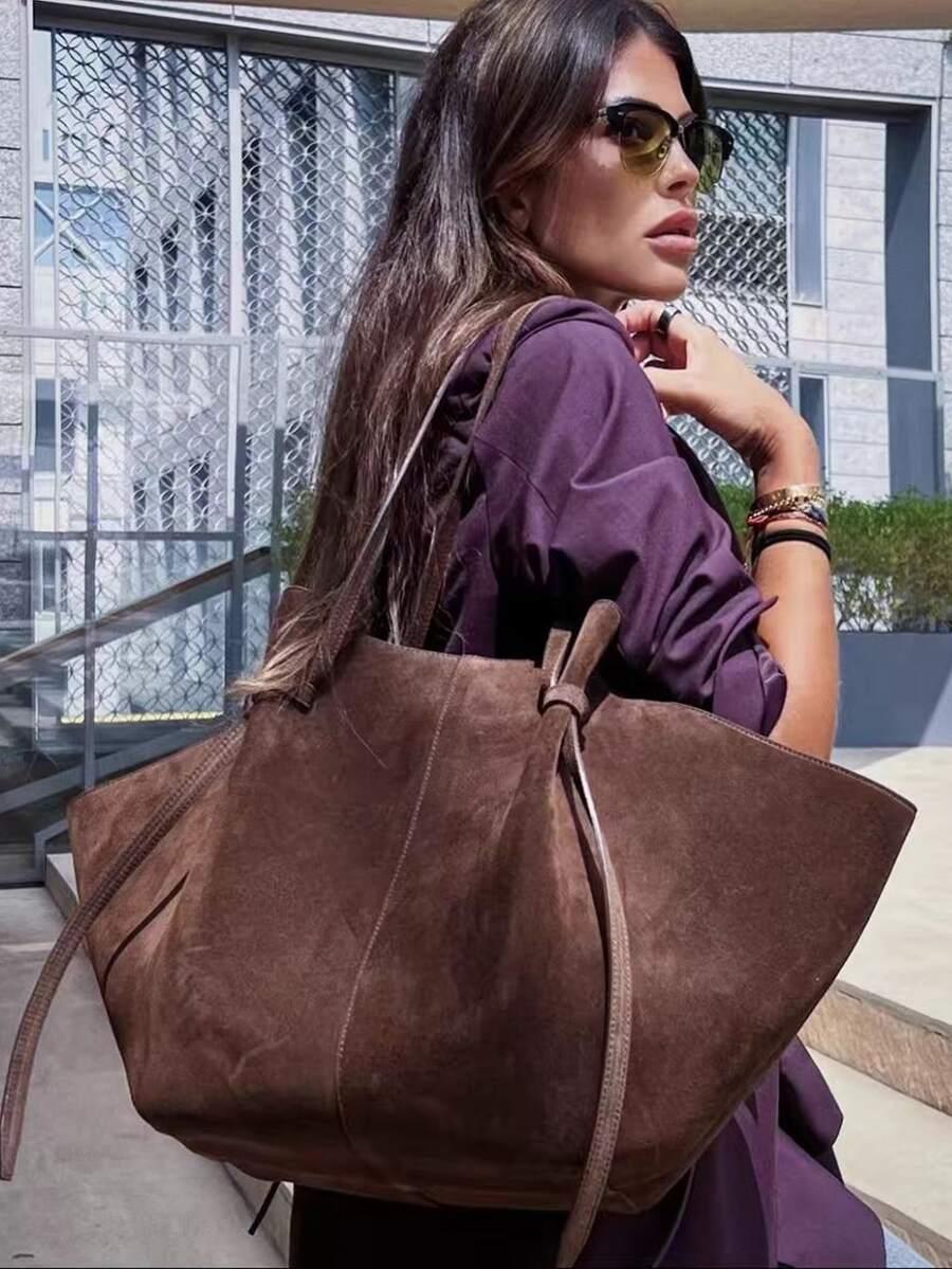 SHEIN BRĄZOWA TOREBKA IMITACJA ZAMSZU S07__30X31CM