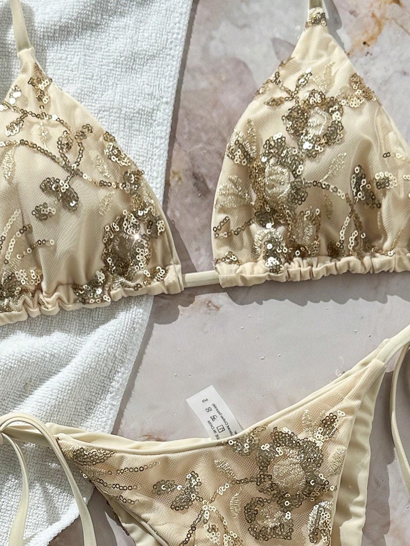 SHEIN DWUCZĘŚCIOWY STRÓJ KĄPIELOWY CEKINY S09__S