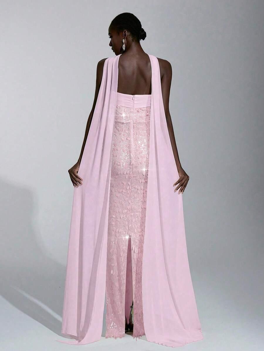 SHEIN RÓŻOWA MAXI SUKIENKA ZDOBIENIE S06__M