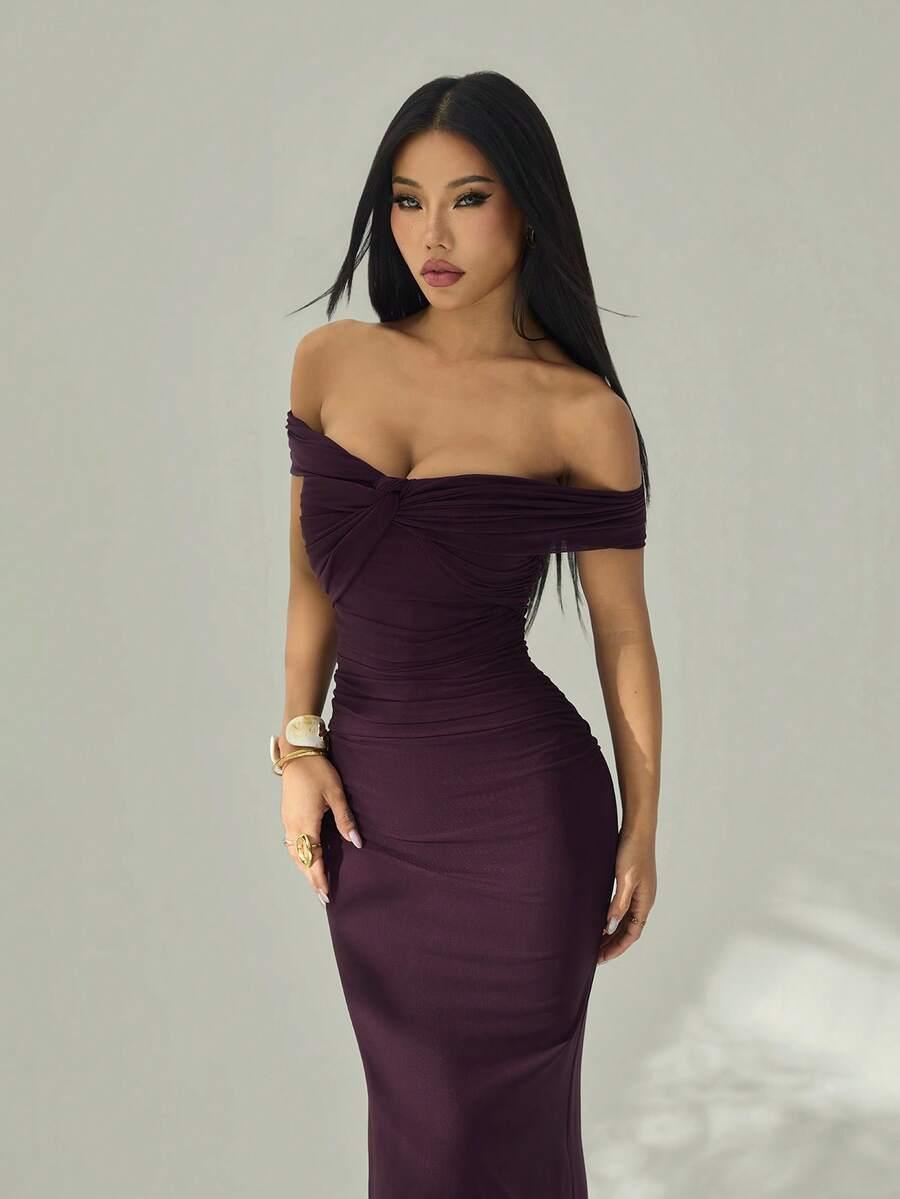 SHEIN BRĄZOWA MAXI SUKIENKA S06__XS
