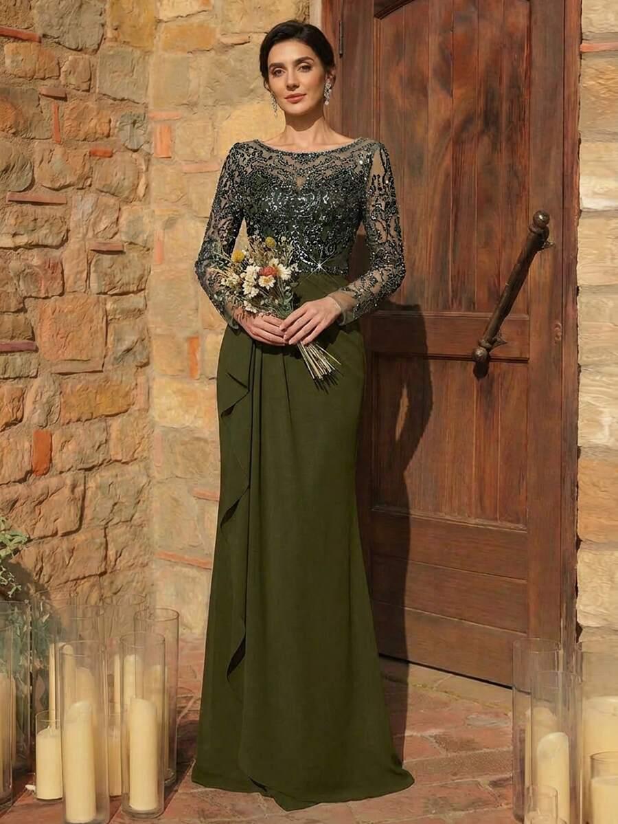 SERIN ZIELONA MAXI SUKIENKA CEKINY S06__M