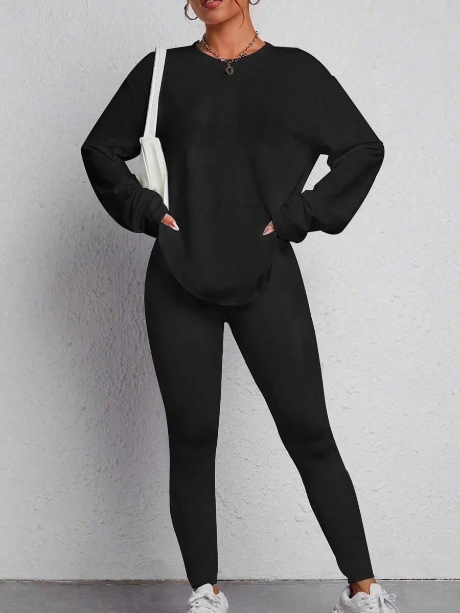 SHEIN CZARNY KOMPLET BLUZKA LEGGINSY S06__XL