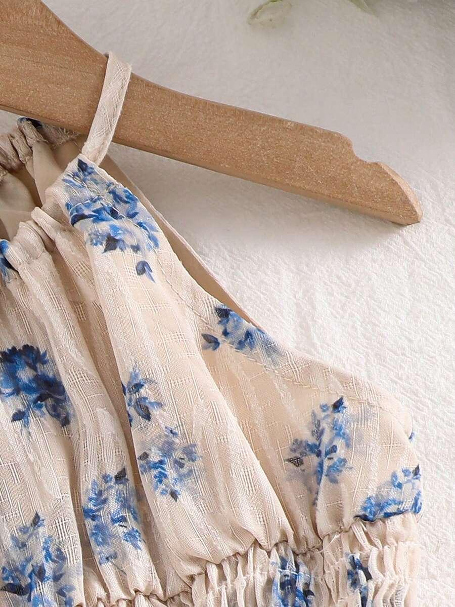 SHEIN BEŻOWA SUKIENKA KWIATY S06__74/80