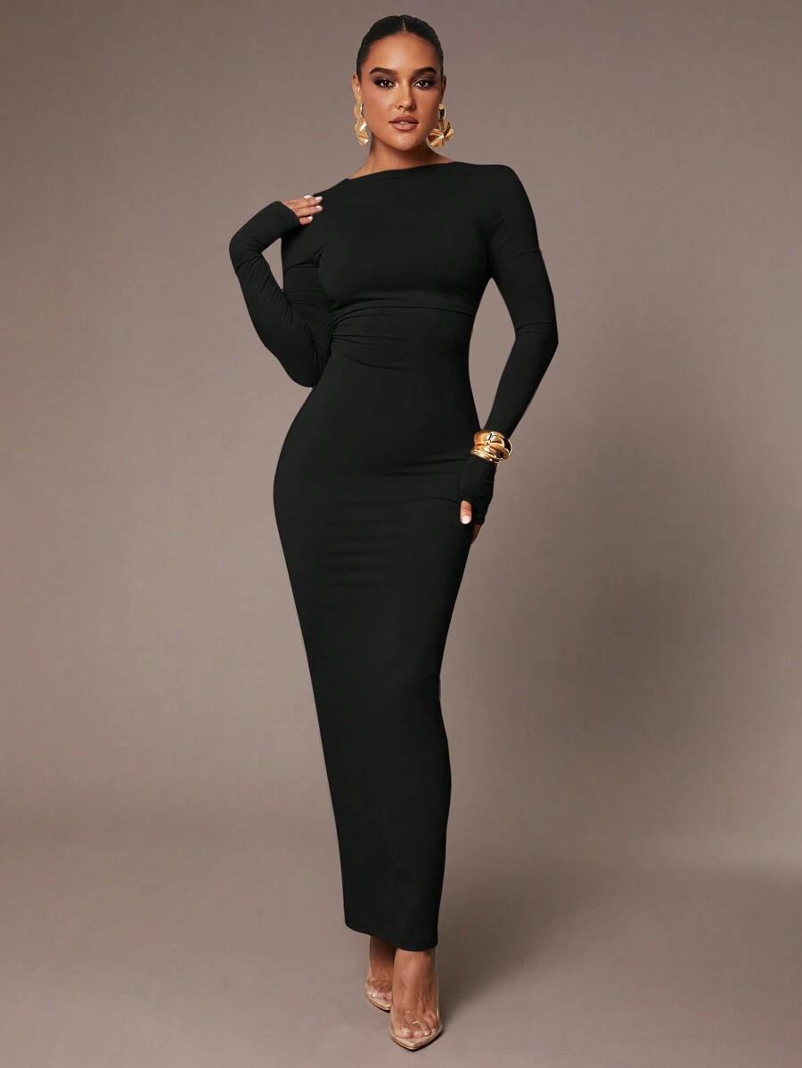 SHEIN CZARNA MAXI SUKIENKA ODKRYTE PLECY S06__M
