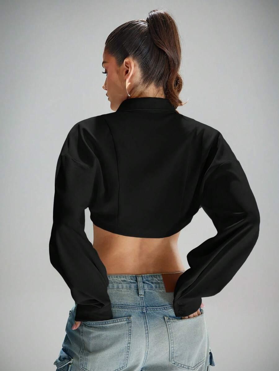 SHEIN CZARNY TOP Z DŁUGIM RĘKAWEM S06__S