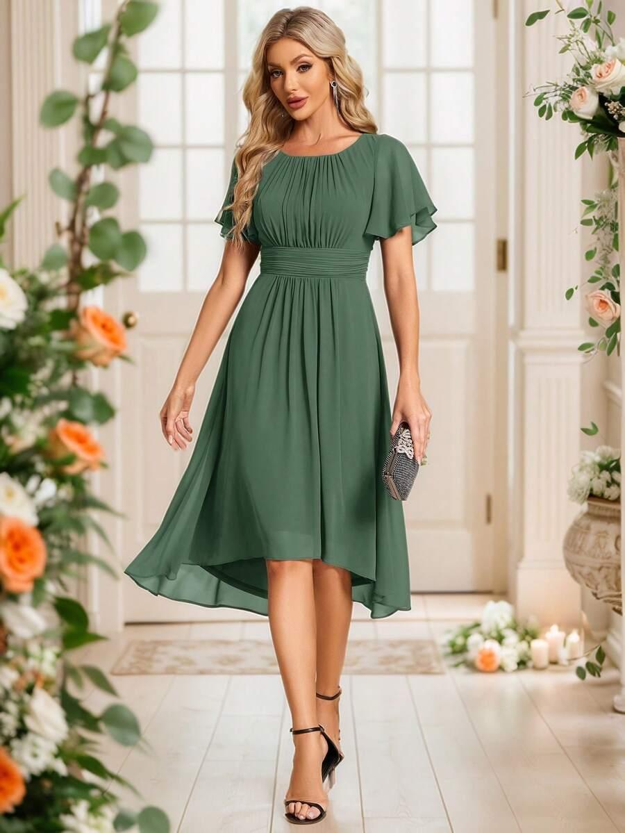 SHEIN ZIELONA ASYMETRYCZNA SUKIENKA MARSZCZENIA PK01__M