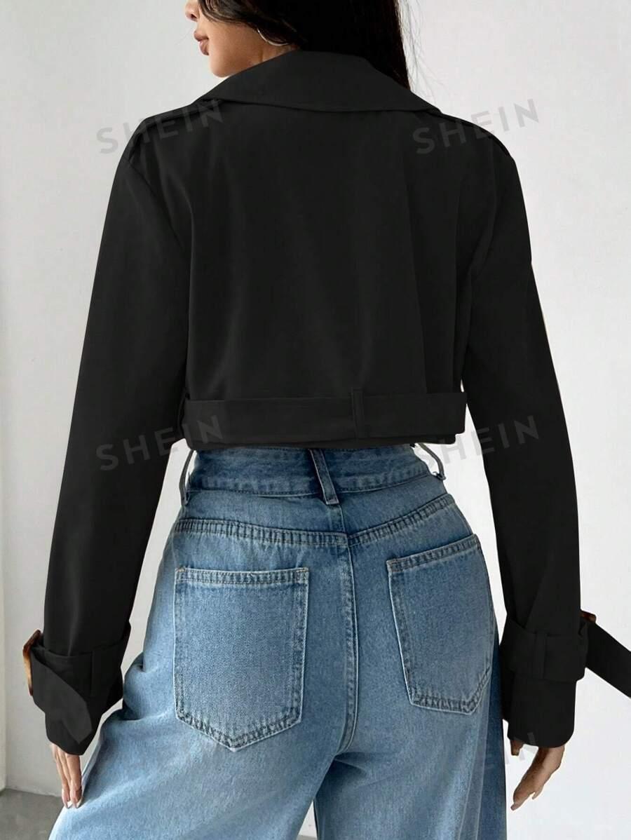 SHEIN CZARNY PŁASZCZ TRENCZ S06__M
