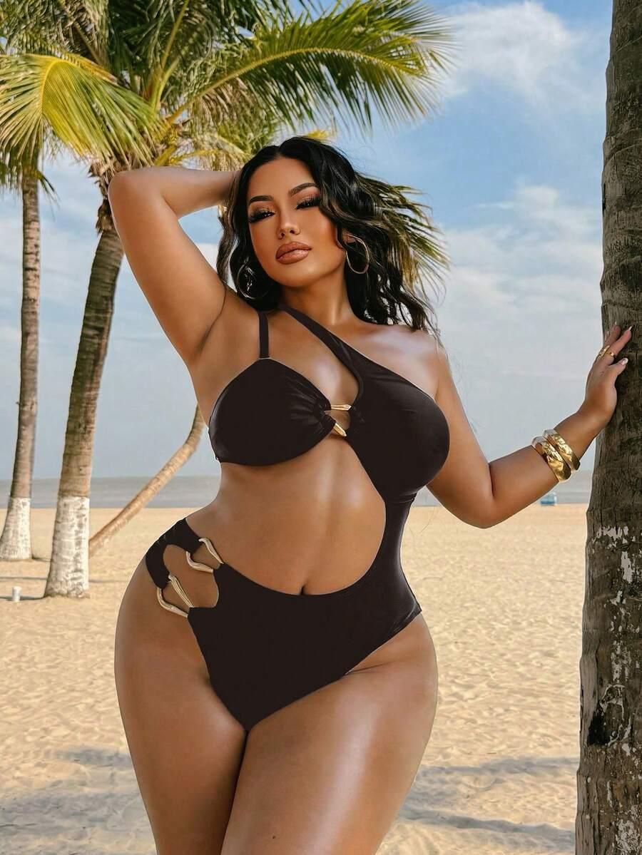 SHEIN CZARNY JEDNOCZĘŚCIOWY STRÓJ KĄPIELOWY WYCIĘCIA PK01__50