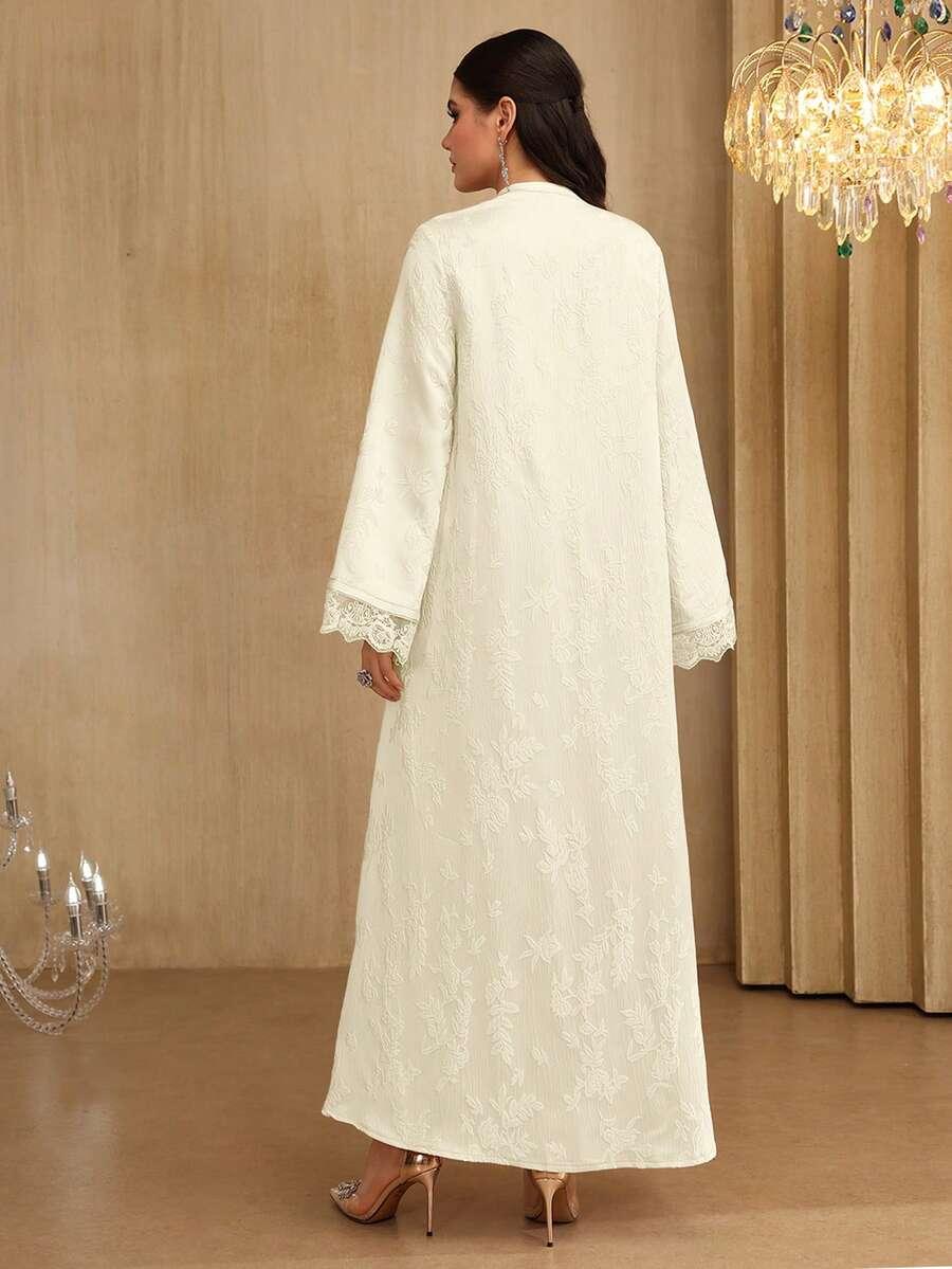 SHEIN KREMOWA MAXI SUKIENKA GUZIKI HAFT S06__L