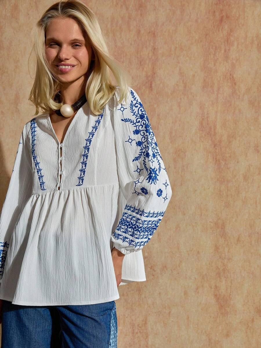 BÓHOLOGIE BIAŁA BLUZKA DŁUGI RĘKAW