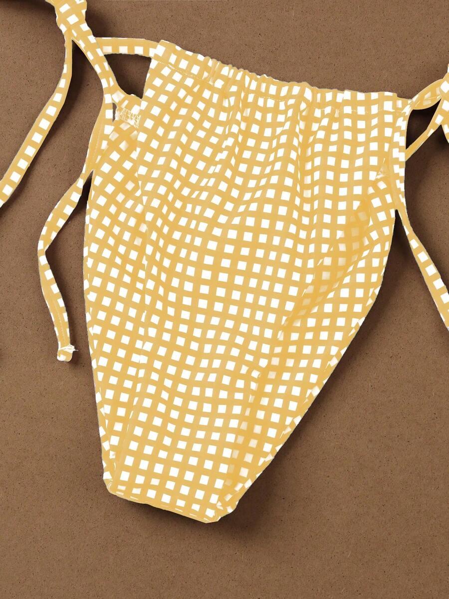 SHEIN ŻÓŁTY KOMPLET BIKINI WZÓR KRATKA S09__XS
