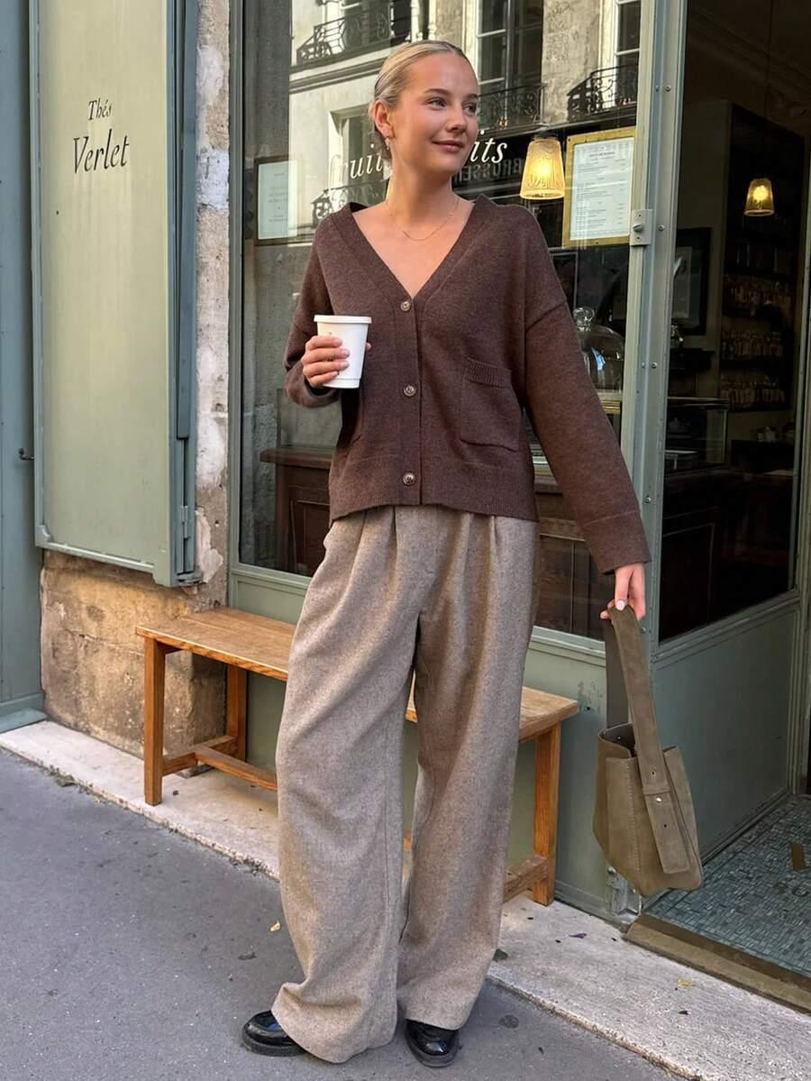 SHEIN BRĄZOWY SWETER KARDIGAN S06__L