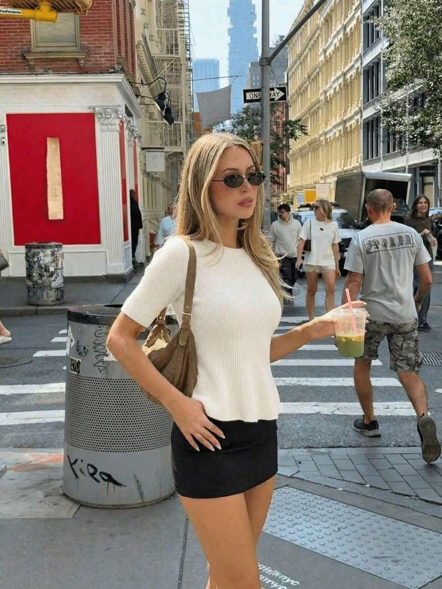 SHEIN BIAŁY SWETER KRÓTKI RĘKAW S06__S