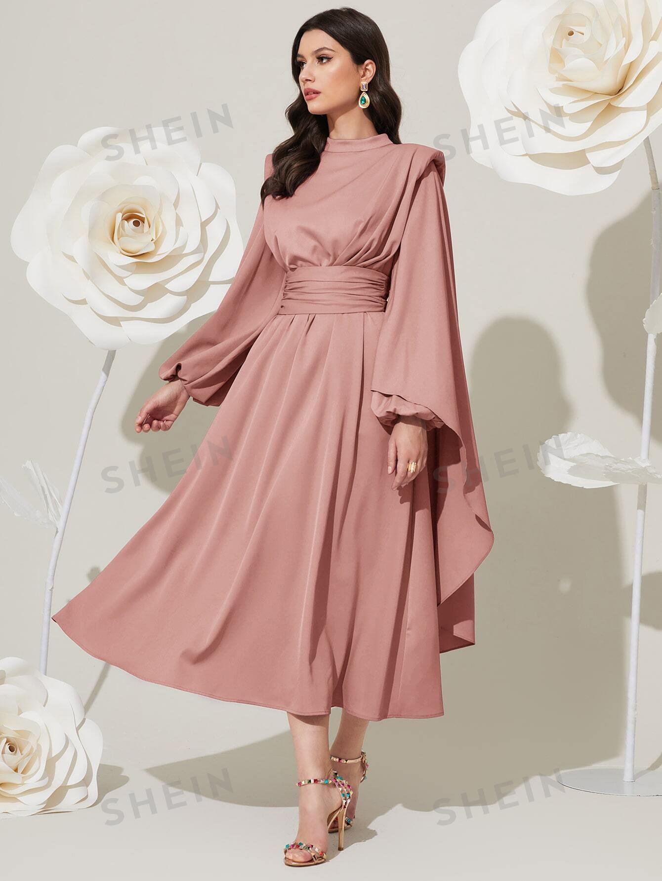 SHEIN RÓŻOWA SUKIENKA DŁUGI RĘKAW STÓJKA S09__M