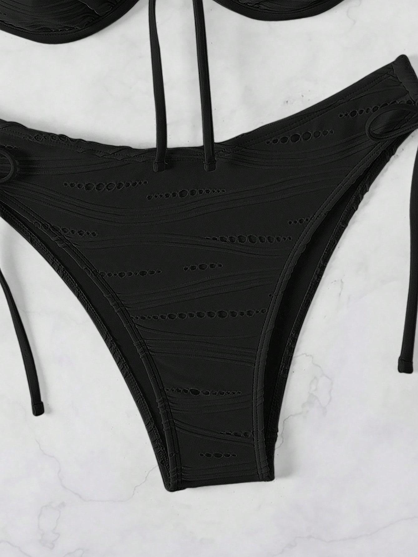 SHEIN CZARNY DWUCZĘŚCIOWY STRÓJ KĄPIELOWY S09__S