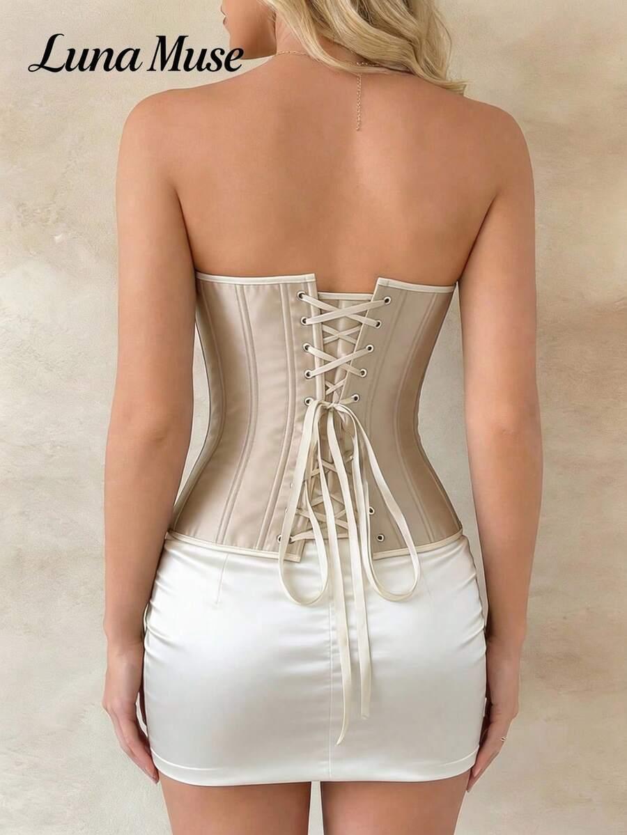 SHEIN BEŻOWY GORSET WIĄZANIE S06__M