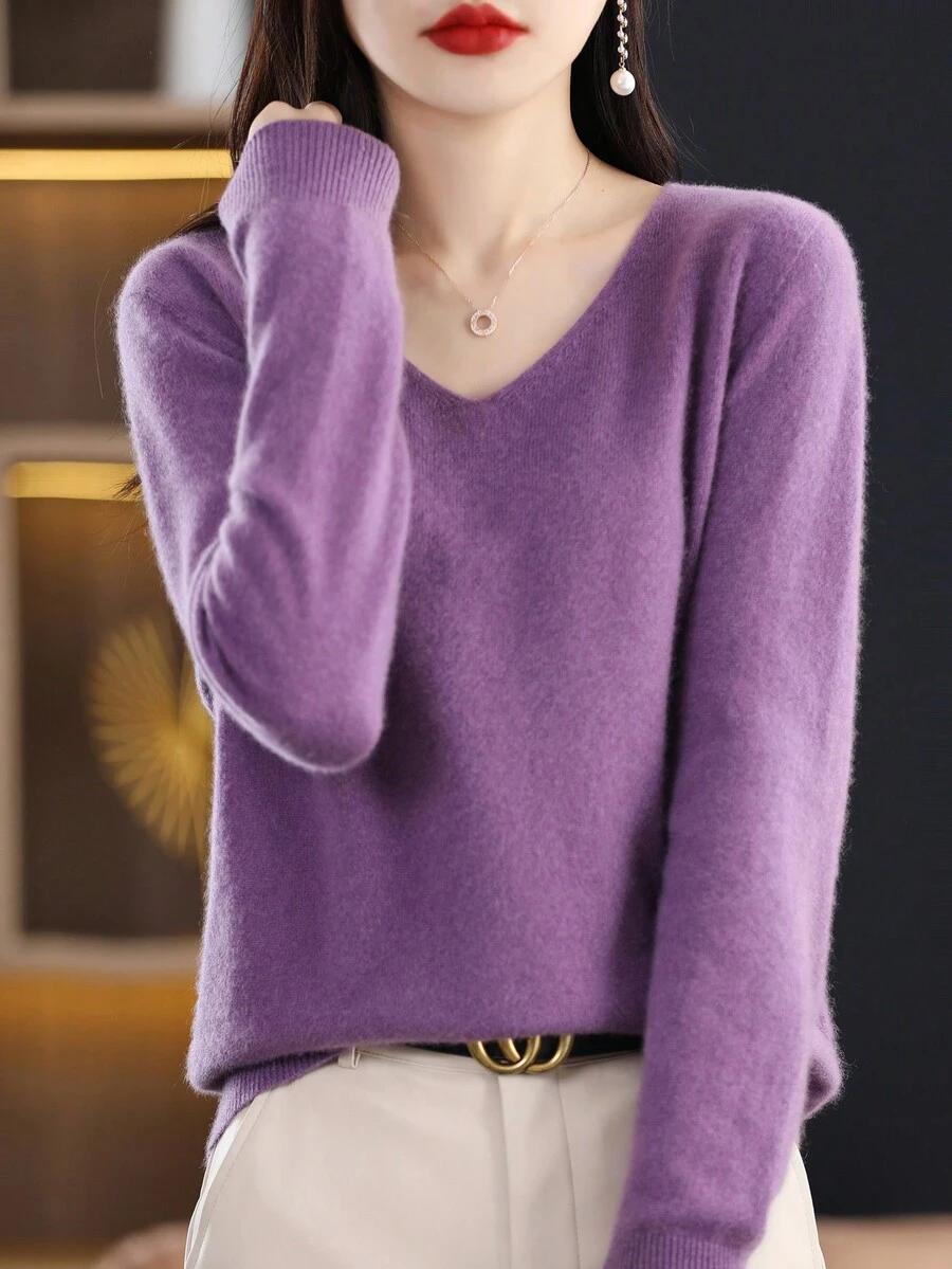 SHEIN WEŁNIANY FIOLETOWY SWETER DŁUGI RĘKAW S06__M