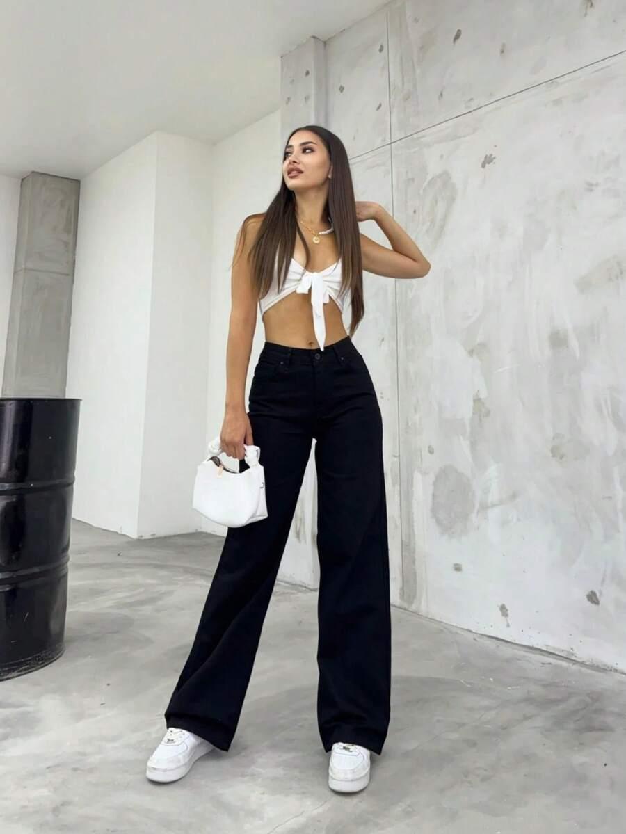 SHEIN CZARNE SPODNIE JEANS WYSOKI STAN S06__M
