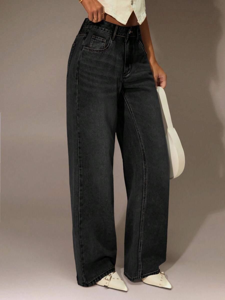 SHEIN CZARNE JEANSOWE SZEROKIE NOGAWKI S06__W30/L