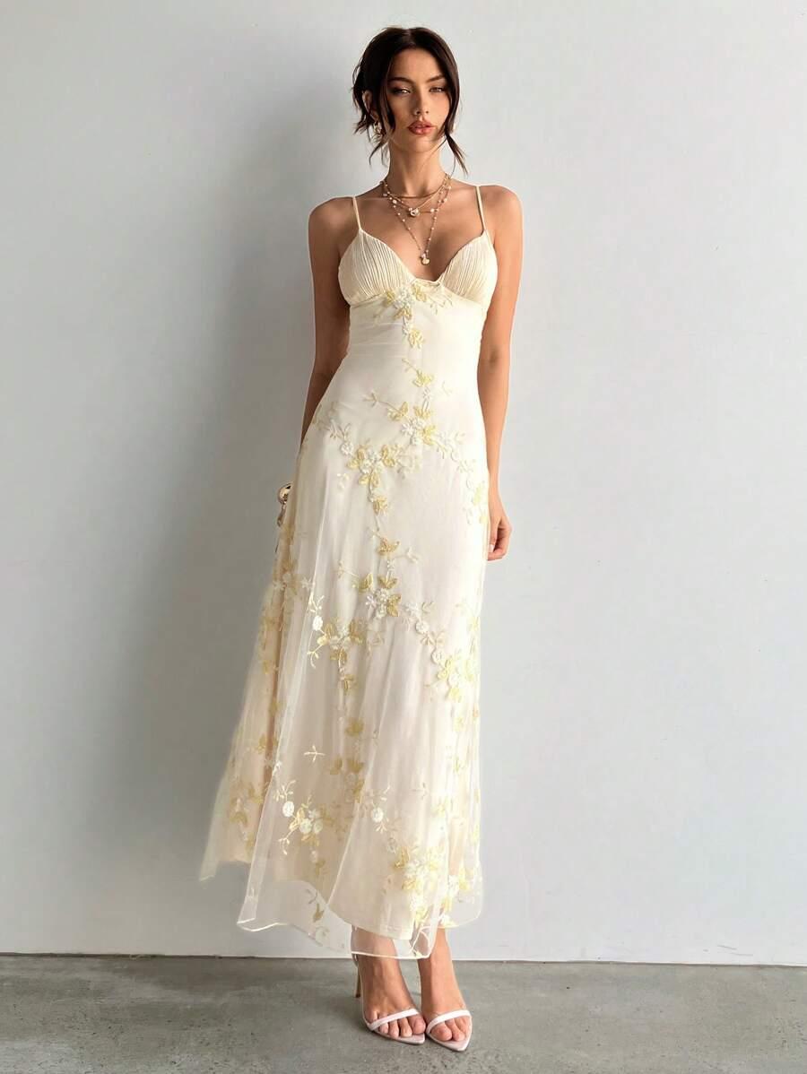SHEIN BEŻOWA MAXI SUKIENKA S06__S