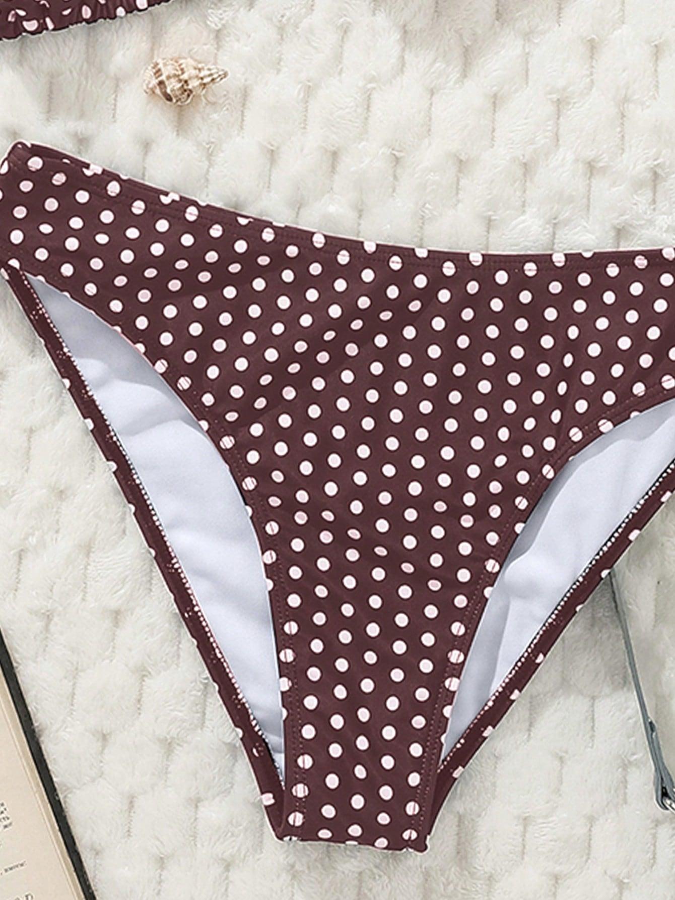 SWIM MOD BRĄZOWY KOMPLET BIKINI WZÓR GROSZKI S09__S