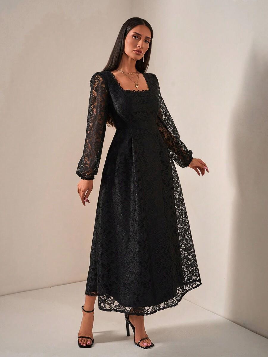 SHEIN CZARNA KORONKOWA MAXI SUKIENKA S06__XL