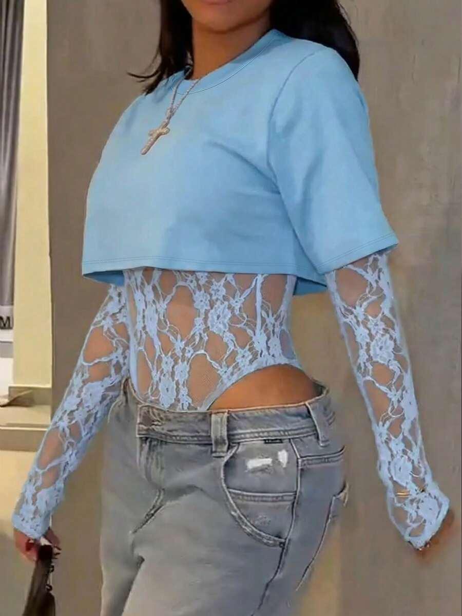 SHEIN NIEBIESKIE BODY KORONKA S06__L