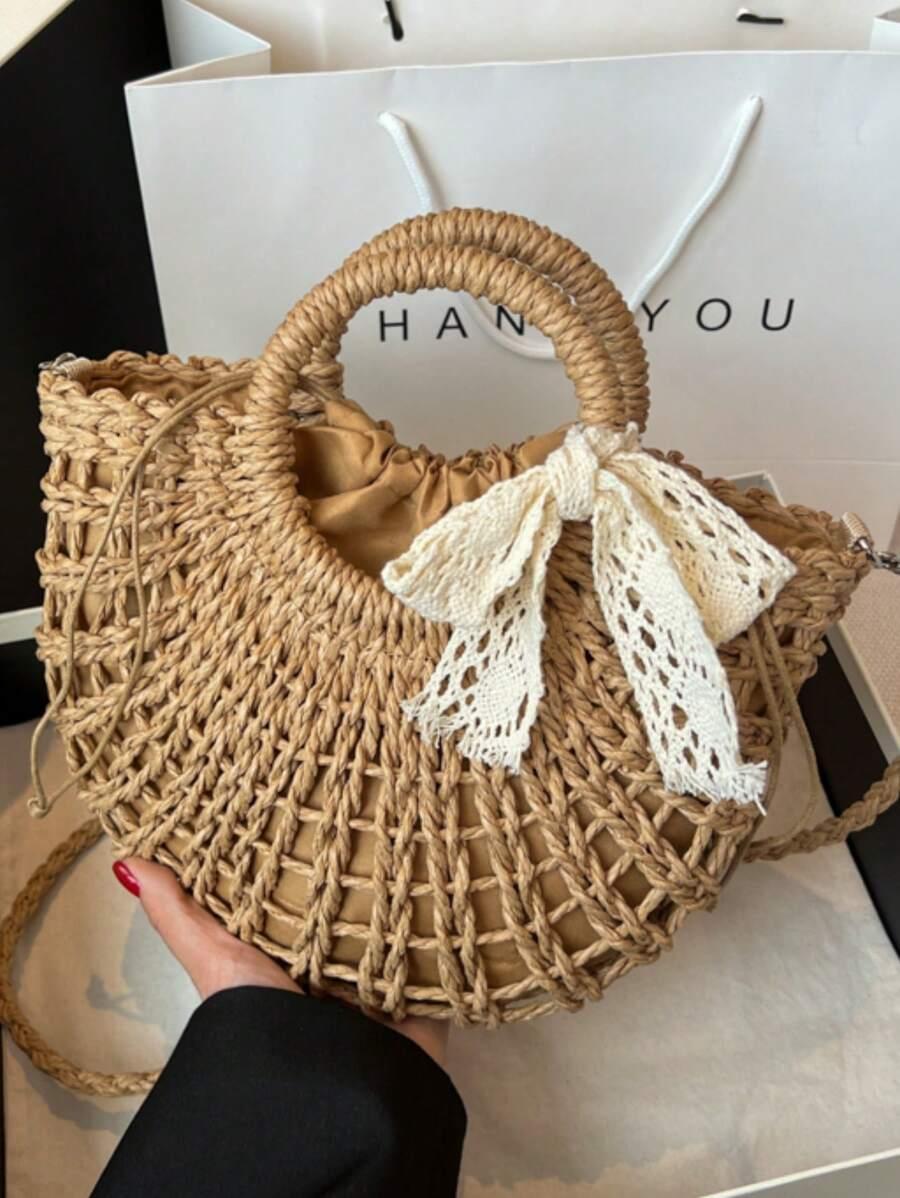 SHEIN BRĄZOWA TOREBKA PLECIONA S07__30X27CM