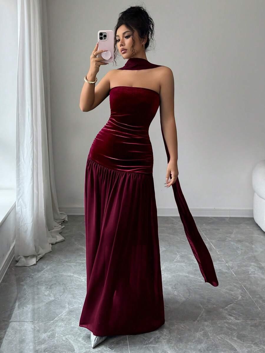 SHEIN BORDOWA MAXI SUKIENKA S06__S