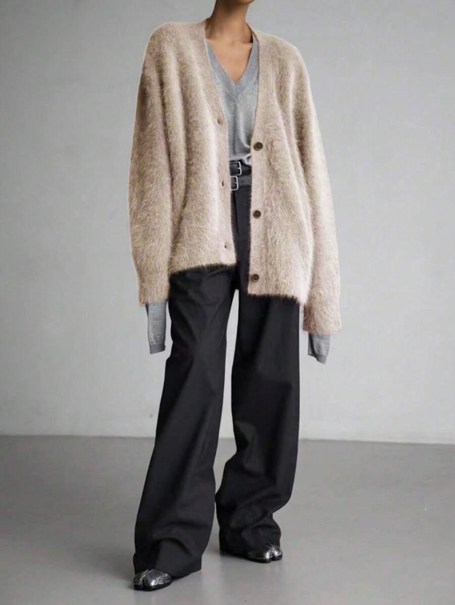 SHEIN BEZOWY SWETER GUZIKI S06__L
