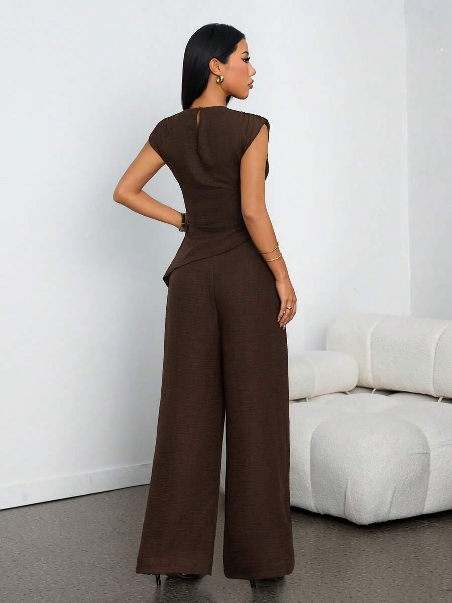 SHEIN ASYMETRYCZNA BRĄZOWA BLUZKA S06__XS