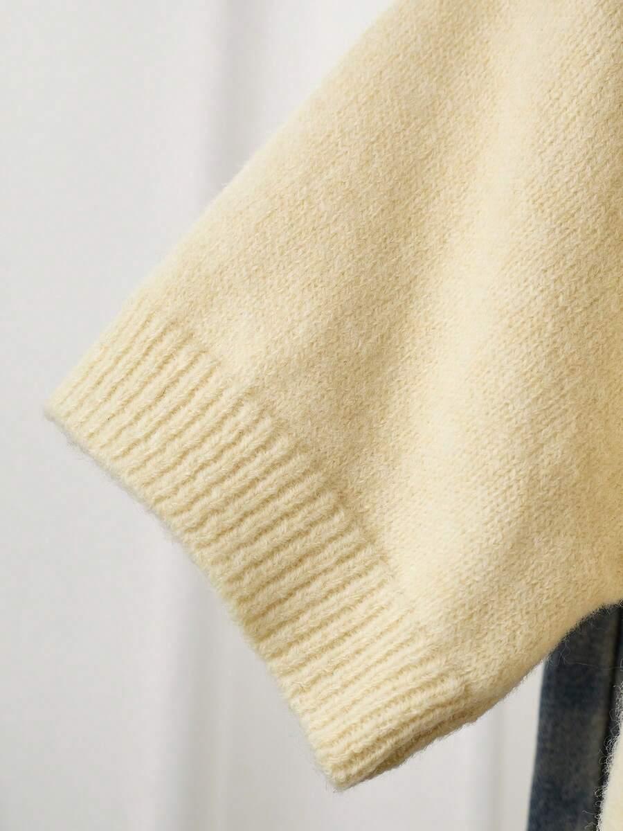 SHEIN BEŻOWY SWETER Z KRÓTKIM RĘKAWEM S06__M