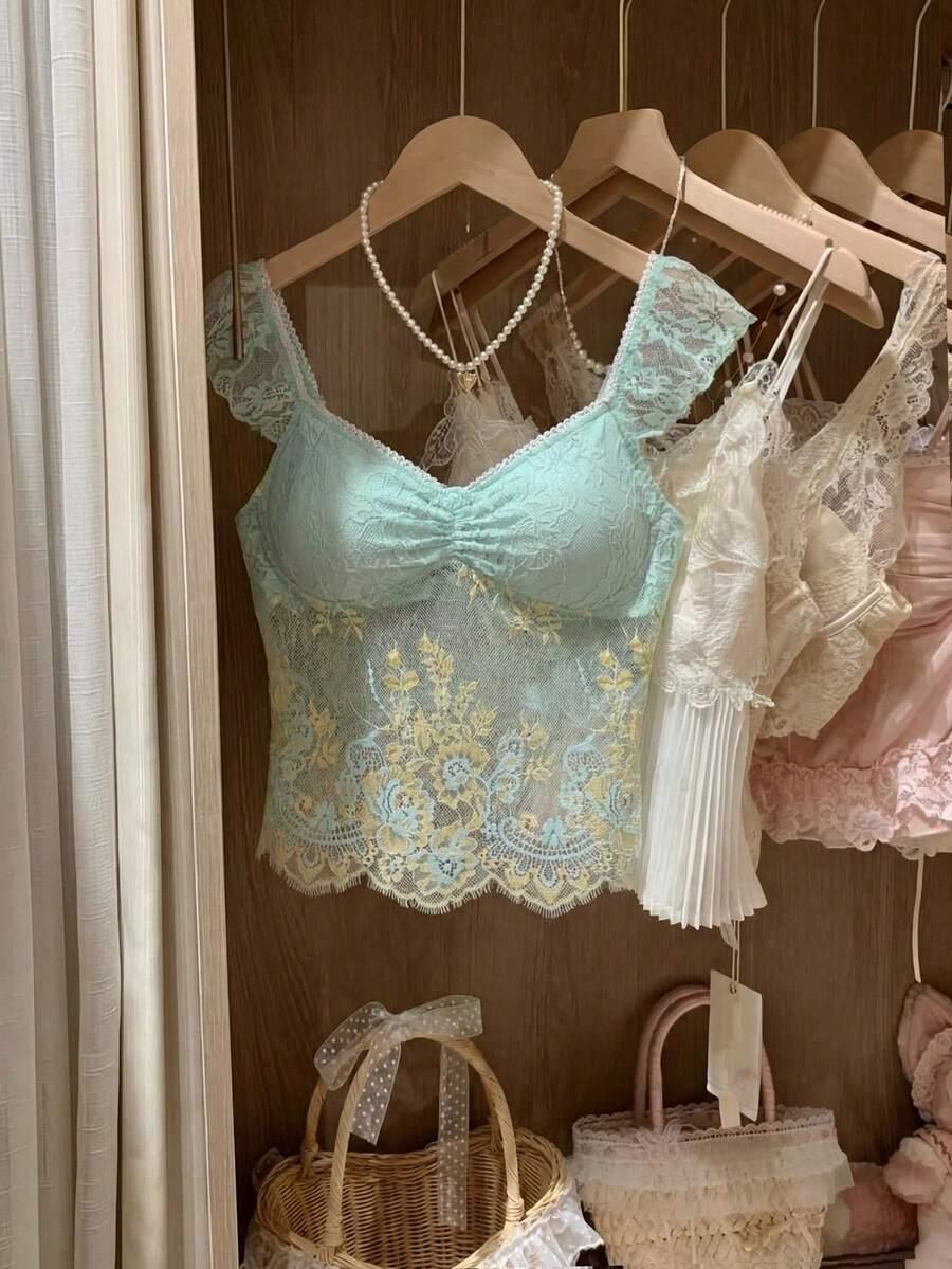COVETEZ MIĘTOWY TOP KORONKA S09__XS